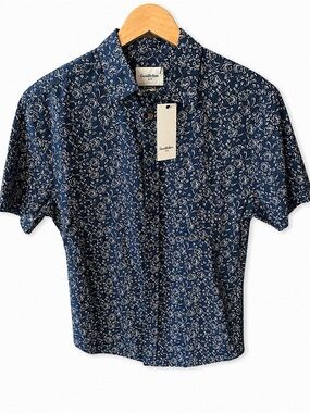 NWT-Goodfellow & Co Men’s Small Blue Floral Print Short Sleeve Button-up Shirt